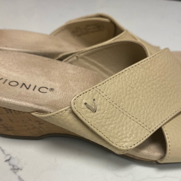 Vionic Beige Cross-Strap Wedges
